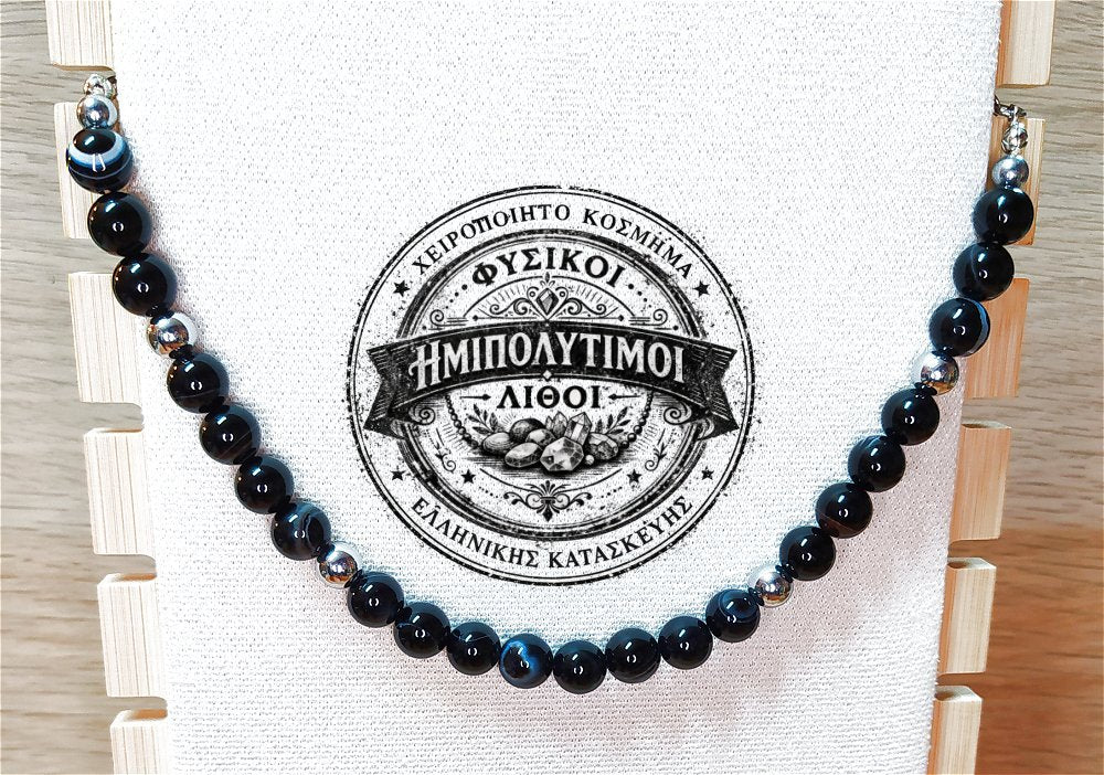 Κολιέ ημιπολύτιμων λίθων φυσικού Μαύρου Όνυχα και Αιματίτη / Κωδικός Προϊόντος: Ζ146