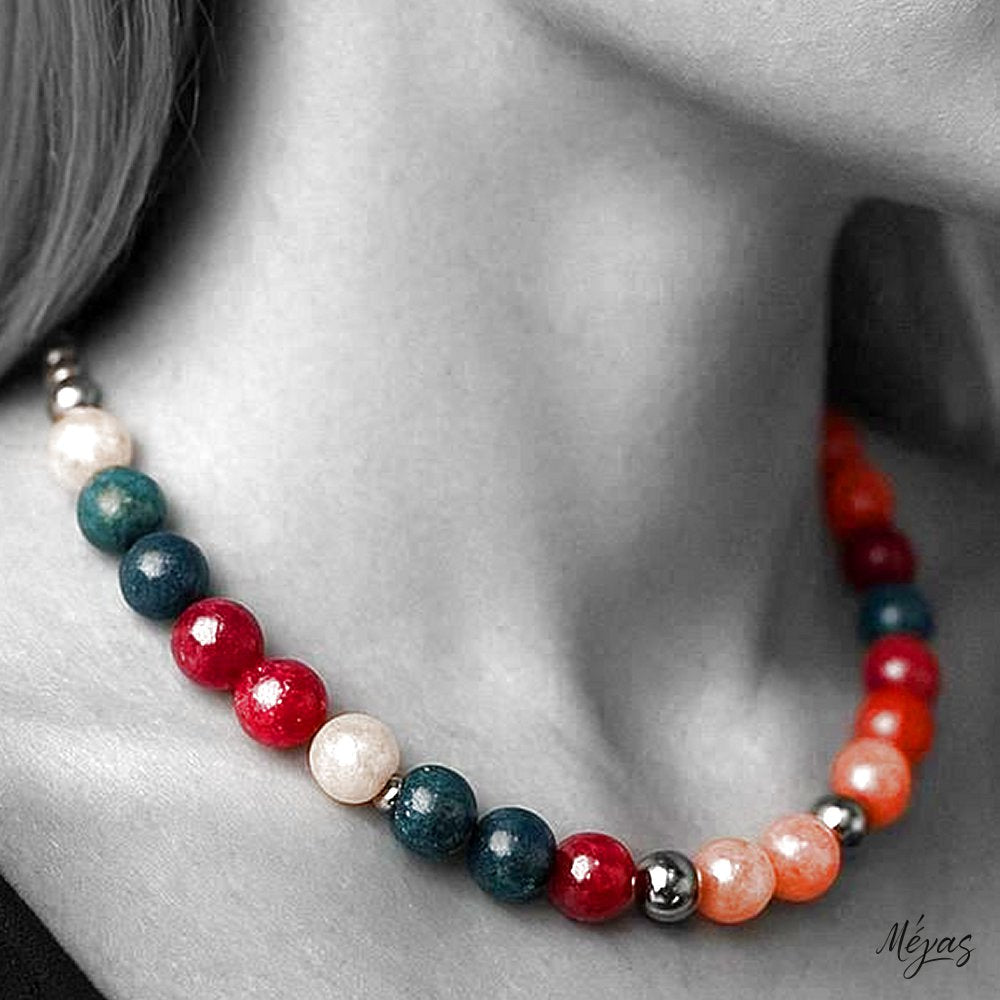 Κολιέ ημιπολύτιμων λίθων φυσικού Μαλαισιανού Ίασπη και Αιματίτη / Κωδικός Προϊόντος: Ζ147