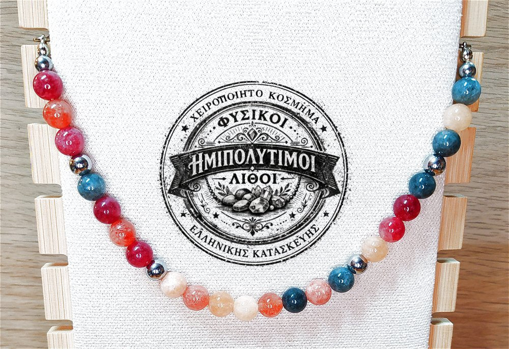 Κολιέ ημιπολύτιμων λίθων φυσικού Μαλαισιανού Ίασπη και Αιματίτη / Κωδικός Προϊόντος: Ζ147