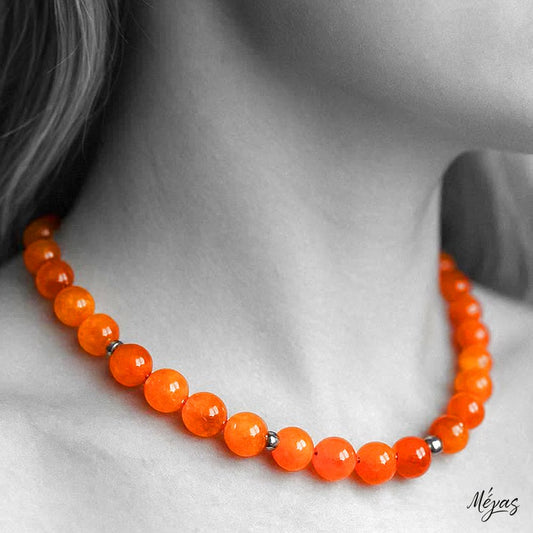 Κολιέ ημιπολύτιμων λίθων φυσικού Αχάτη και Αιματίτη / Κωδικός Προϊόντος: Ζ152