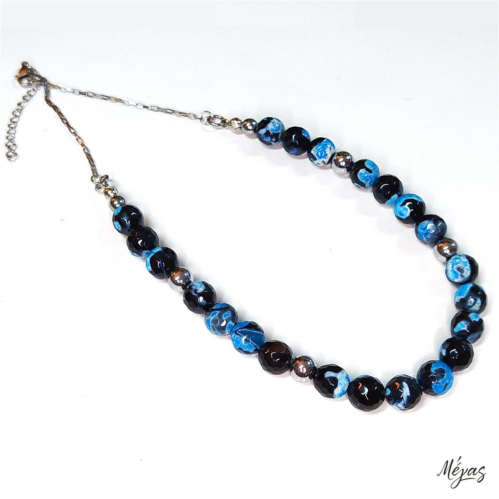 Κολιέ ημιπολύτιμων λίθων φυσικού Αχάτη και Αιματίτη / Κωδικός Προϊόντος: Ζ153