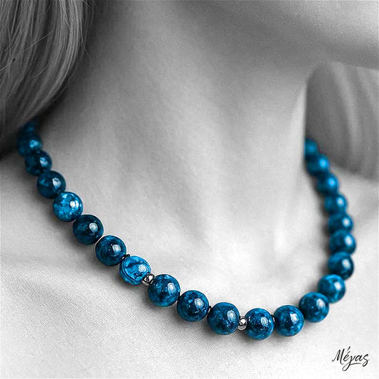 Κολιέ ημιπολύτιμων λίθων φυσικού Αχάτη και Αιματίτη / Κωδικός Προϊόντος: Ζ153