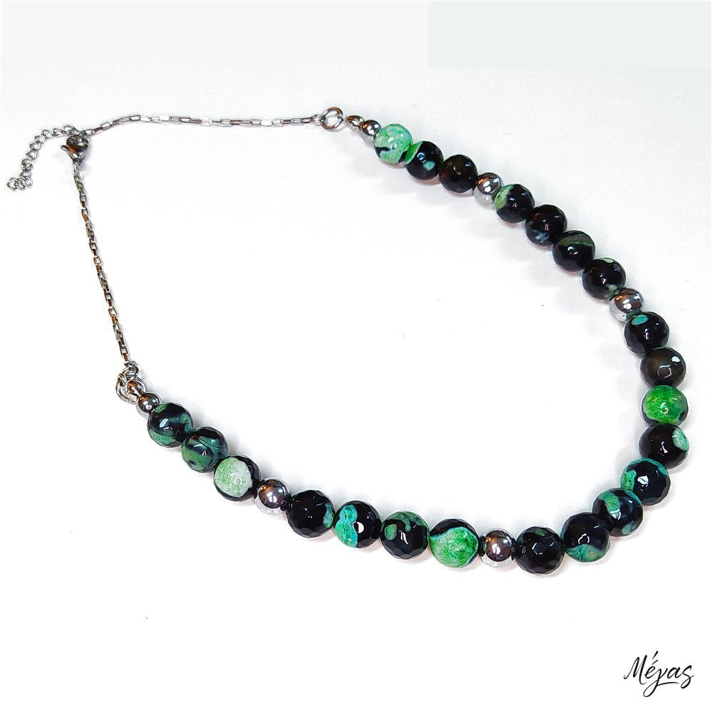 Κολιέ ημιπολύτιμων λίθων φυσικού Αχάτη και Αιματίτη / Κωδικός Προϊόντος: Ζ154