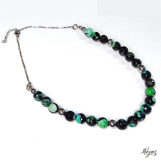 Κολιέ ημιπολύτιμων λίθων φυσικού Αχάτη και Αιματίτη / Κωδικός Προϊόντος: Ζ154