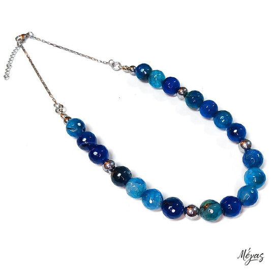 Κολιέ ημιπολύτιμων λίθων φυσικού Αχάτη και Αιματίτη / Κωδικός Προϊόντος: Ζ161