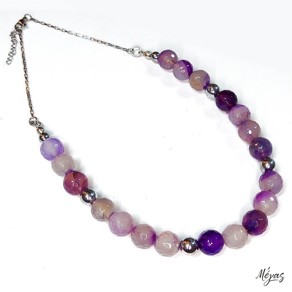 Κολιέ ημιπολύτιμων λίθων φυσικού Αχάτη και Αιματίτη / Κωδικός Προϊόντος: Ζ163