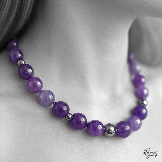 Κολιέ ημιπολύτιμων λίθων φυσικού Αχάτη και Αιματίτη / Κωδικός Προϊόντος: Ζ163