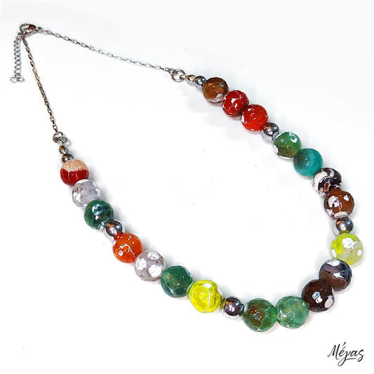 Κολιέ ημιπολύτιμων λίθων φυσικού Αχάτη κρακελέ και Αιματίτη / Κωδικός Προϊόντος: Ζ164