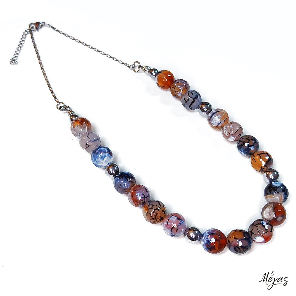 Κολιέ ημιπολύτιμων λίθων φυσικού Αχάτη Dragon Veins και Αιματίτη / Κωδικός Προϊόντος: Ζ165