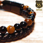 Leather 55 Ανδρικό Xειροποίητο Δερμάτινο βραχιόλι με ανοξείδωτο ατσάλι σε συσκευασία δώρου / Κωδικός Προϊόντος: C101