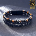 Leather 55 Ανδρικό Xειροποίητο Δερμάτινο βραχιόλι με ανοξείδωτο ατσάλι σε συσκευασία δώρου / Κωδικός Προϊόντος: C103
