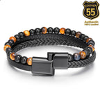 Leather 55 Ανδρικό Xειροποίητο Δερμάτινο βραχιόλι με ανοξείδωτο ατσάλι σε συσκευασία δώρου / Κωδικός Προϊόντος: C103