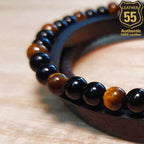 Leather 55 Ανδρικό Xειροποίητο Δερμάτινο βραχιόλι με ανοξείδωτο ατσάλι σε συσκευασία δώρου / Κωδικός Προϊόντος: C103