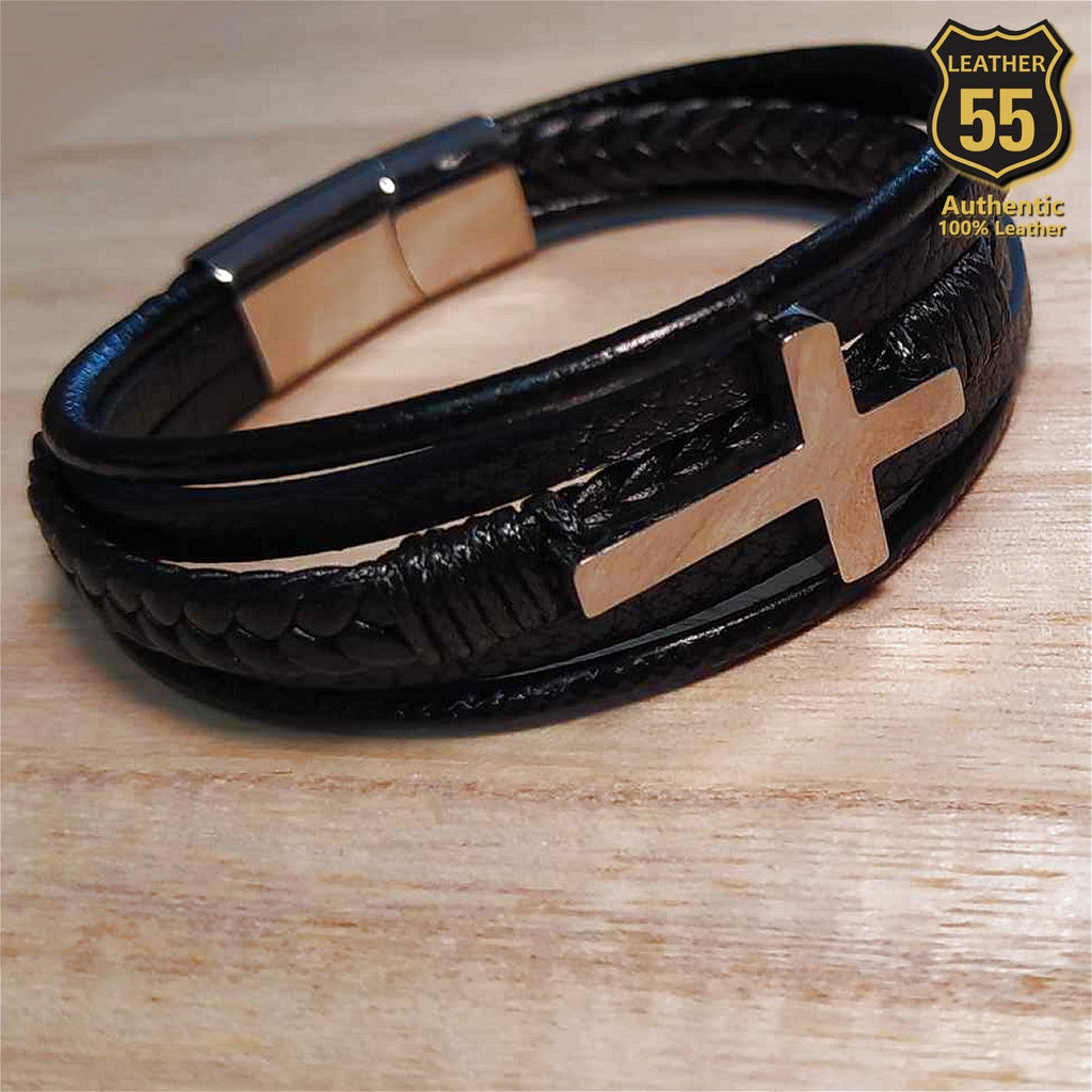 Leather 55 Ανδρικό Xειροποίητο Δερμάτινο βραχιόλι με ανοξείδωτο ατσάλι σε συσκευασία δώρου / Κωδικός Προϊόντος: C104