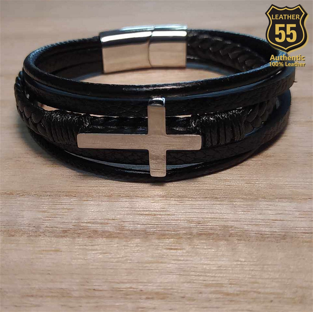 Leather 55 Ανδρικό Xειροποίητο Δερμάτινο βραχιόλι με ανοξείδωτο ατσάλι σε συσκευασία δώρου / Κωδικός Προϊόντος: C104