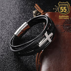 Leather 55 Ανδρικό Xειροποίητο Δερμάτινο βραχιόλι με ανοξείδωτο ατσάλι σε συσκευασία δώρου / Κωδικός Προϊόντος: C104