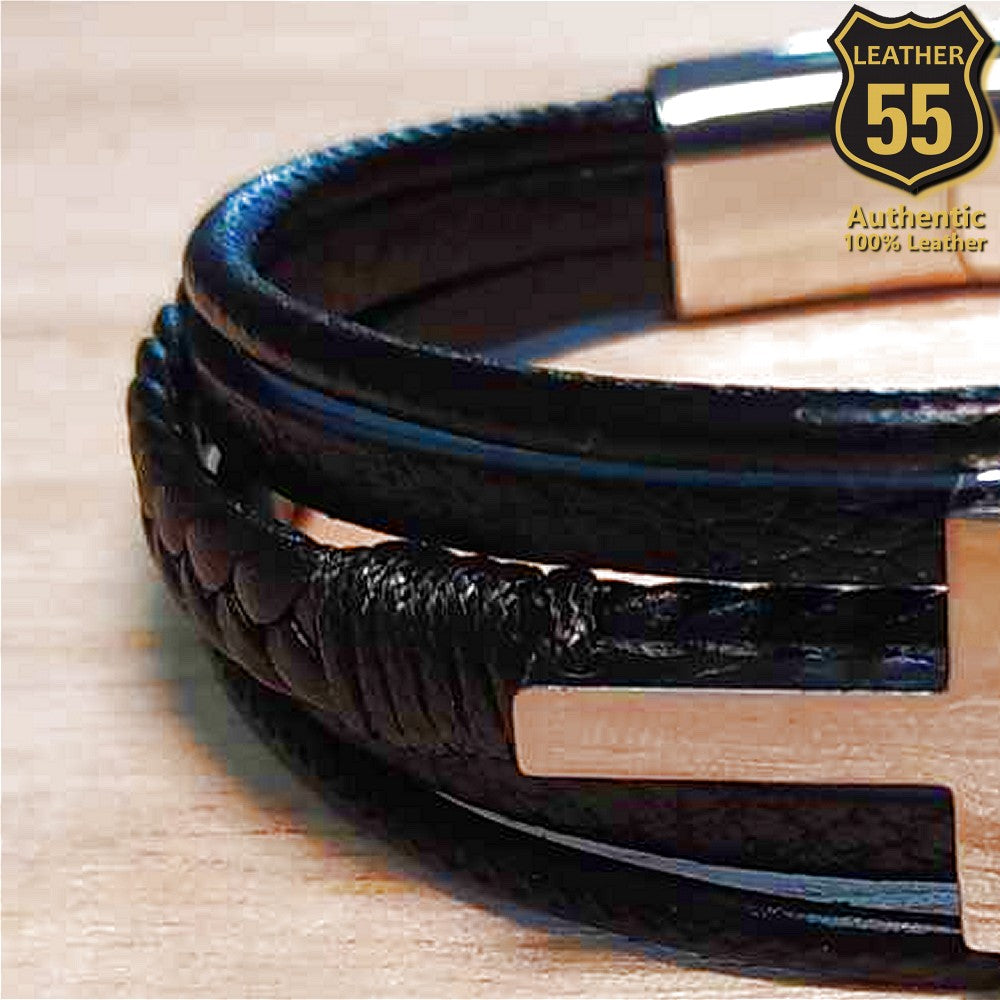 Leather 55 Ανδρικό Xειροποίητο Δερμάτινο βραχιόλι με ανοξείδωτο ατσάλι σε συσκευασία δώρου / Κωδικός Προϊόντος: C104