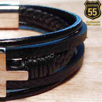 Leather 55 Ανδρικό Xειροποίητο Δερμάτινο βραχιόλι με ανοξείδωτο ατσάλι σε συσκευασία δώρου / Κωδικός Προϊόντος: C104
