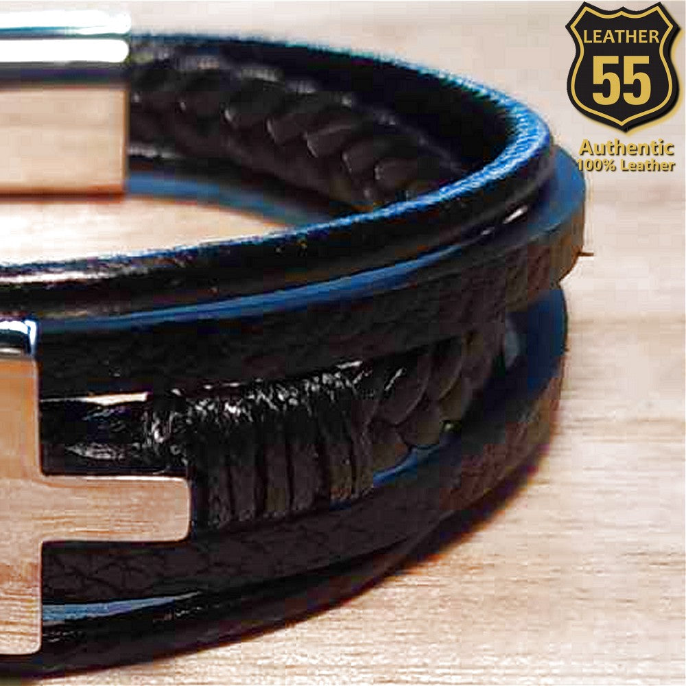 Leather 55 Ανδρικό Xειροποίητο Δερμάτινο βραχιόλι με ανοξείδωτο ατσάλι σε συσκευασία δώρου / Κωδικός Προϊόντος: C104