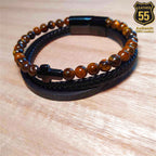 Leather 55 Ανδρικό Xειροποίητο Δερμάτινο βραχιόλι με ανοξείδωτο ατσάλι σε συσκευασία δώρου / Κωδικός Προϊόντος: C106