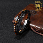 Leather 55 Ανδρικό Xειροποίητο Δερμάτινο βραχιόλι με ανοξείδωτο ατσάλι σε συσκευασία δώρου / Κωδικός Προϊόντος: C106
