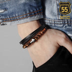 Leather 55 Ανδρικό Xειροποίητο Δερμάτινο βραχιόλι με ανοξείδωτο ατσάλι σε συσκευασία δώρου / Κωδικός Προϊόντος: C106