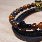 Leather 55 Ανδρικό Xειροποίητο Δερμάτινο βραχιόλι με ανοξείδωτο ατσάλι σε συσκευασία δώρου / Κωδικός Προϊόντος: C106