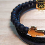 Leather 55 Ανδρικό Xειροποίητο Δερμάτινο βραχιόλι με ανοξείδωτο ατσάλι σε συσκευασία δώρου / Κωδικός Προϊόντος: C107