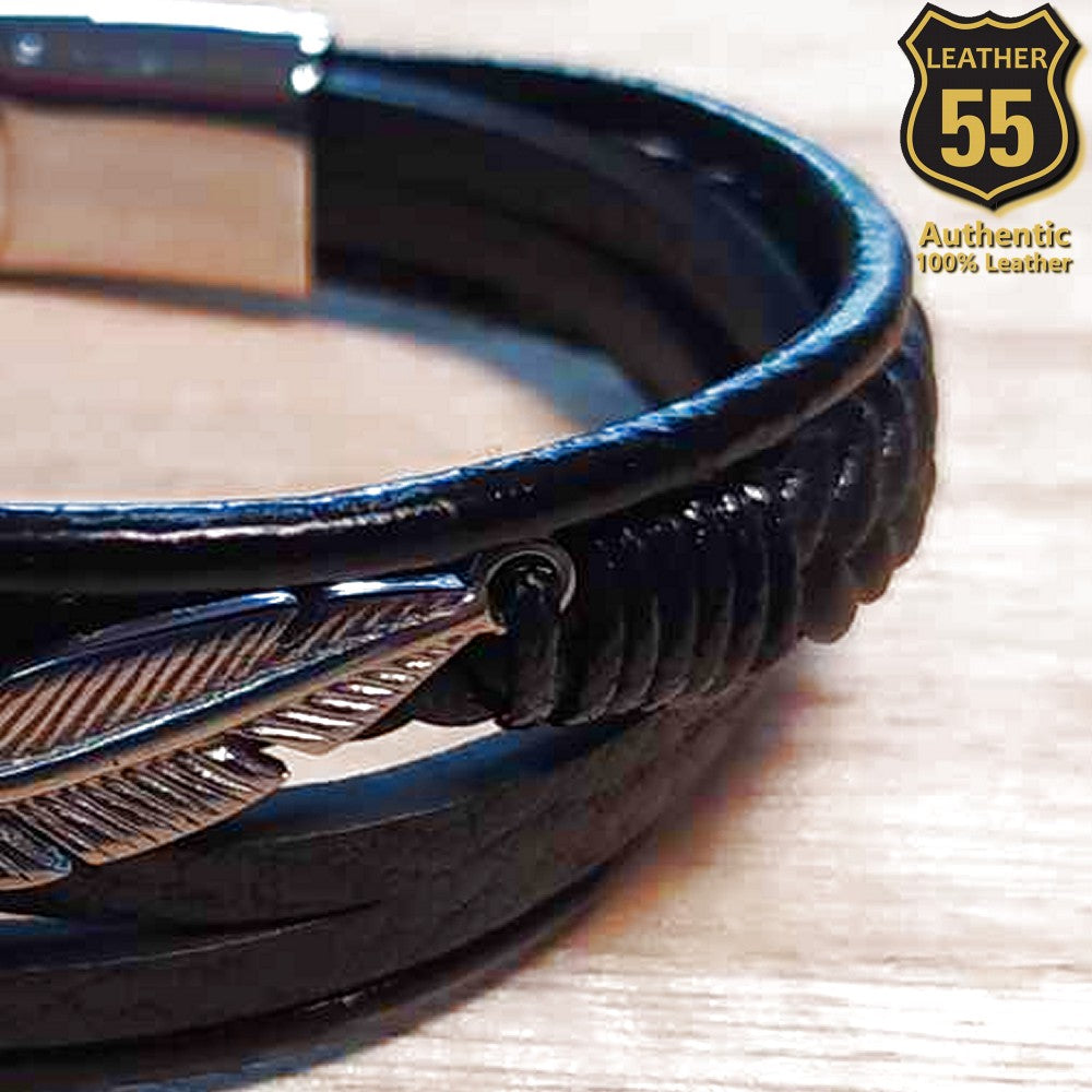 Leather 55 Ανδρικό Xειροποίητο Δερμάτινο βραχιόλι με ανοξείδωτο ατσάλι σε συσκευασία δώρου / Κωδικός Προϊόντος: C109