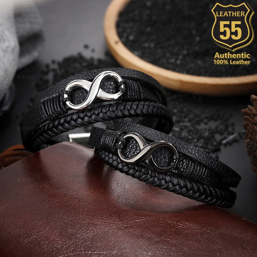 Leather 55 Ανδρικό Xειροποίητο Δερμάτινο βραχιόλι με ανοξείδωτο ατσάλι σε συσκευασία δώρου / Κωδικός Προϊόντος: C111