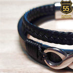 Leather 55 Ανδρικό Xειροποίητο Δερμάτινο βραχιόλι με ανοξείδωτο ατσάλι σε συσκευασία δώρου / Κωδικός Προϊόντος: C111