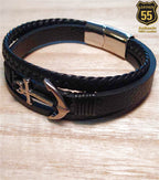Leather 55 Ανδρικό Xειροποίητο Δερμάτινο βραχιόλι με ανοξείδωτο ατσάλι σε συσκευασία δώρου / Κωδικός Προϊόντος: C115