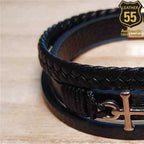 Leather 55 Ανδρικό Xειροποίητο Δερμάτινο βραχιόλι με ανοξείδωτο ατσάλι σε συσκευασία δώρου / Κωδικός Προϊόντος: C115