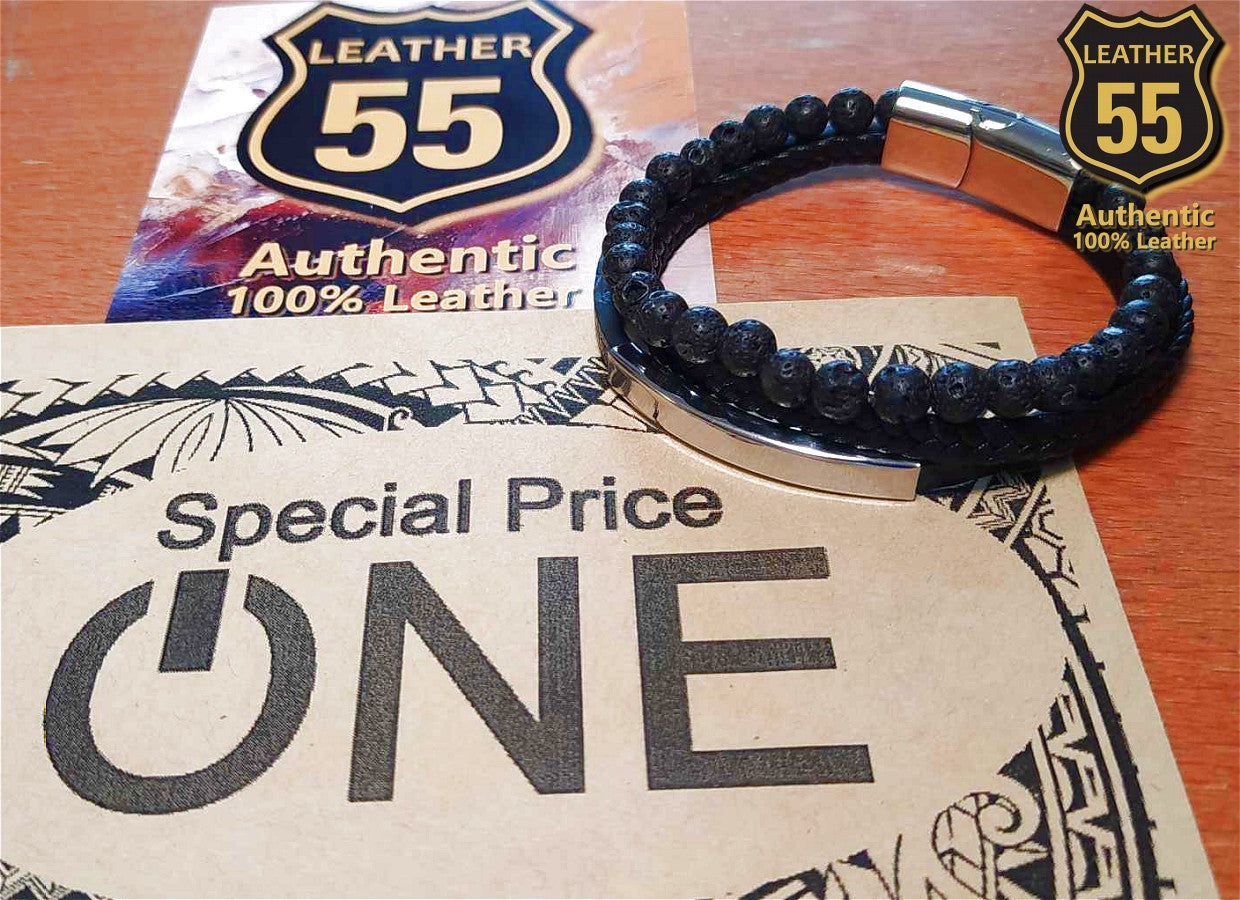 Leather 55 Ανδρικό Xειροποίητο Δερμάτινο βραχιόλι με ανοξείδωτο ατσάλι σε συσκευασία δώρου / Κωδικός Προϊόντος: C118