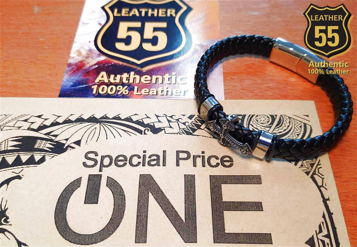 Leather 55 Ανδρικό Xειροποίητο Δερμάτινο βραχιόλι με ανοξείδωτο ατσάλι σε συσκευασία δώρου / Κωδικός Προϊόντος: C119