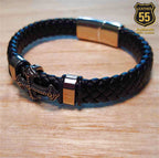 Leather 55 Ανδρικό Xειροποίητο Δερμάτινο βραχιόλι με ανοξείδωτο ατσάλι σε συσκευασία δώρου / Κωδικός Προϊόντος: C119