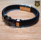 Leather 55 Ανδρικό Xειροποίητο Δερμάτινο βραχιόλι με ανοξείδωτο ατσάλι σε συσκευασία δώρου / Κωδικός Προϊόντος: C119