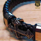Leather 55 Ανδρικό Xειροποίητο Δερμάτινο βραχιόλι με ανοξείδωτο ατσάλι σε συσκευασία δώρου / Κωδικός Προϊόντος: C119