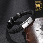 Leather 55 Ανδρικό Xειροποίητο Δερμάτινο βραχιόλι με ανοξείδωτο ατσάλι σε συσκευασία δώρου / Κωδικός Προϊόντος: C119