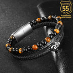 Leather 55 Ανδρικό Xειροποίητο Δερμάτινο βραχιόλι με ανοξείδωτο ατσάλι σε συσκευασία δώρου / Κωδικός Προϊόντος: C121