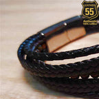 Leather 55 Ανδρικό Xειροποίητο Δερμάτινο βραχιόλι με ανοξείδωτο ατσάλι σε συσκευασία δώρου / Κωδικός Προϊόντος: C122