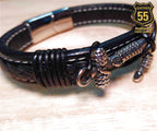 Leather 55 Ανδρικό Xειροποίητο Δερμάτινο βραχιόλι με ανοξείδωτο ατσάλι σε συσκευασία δώρου / Κωδικός Προϊόντος: C126
