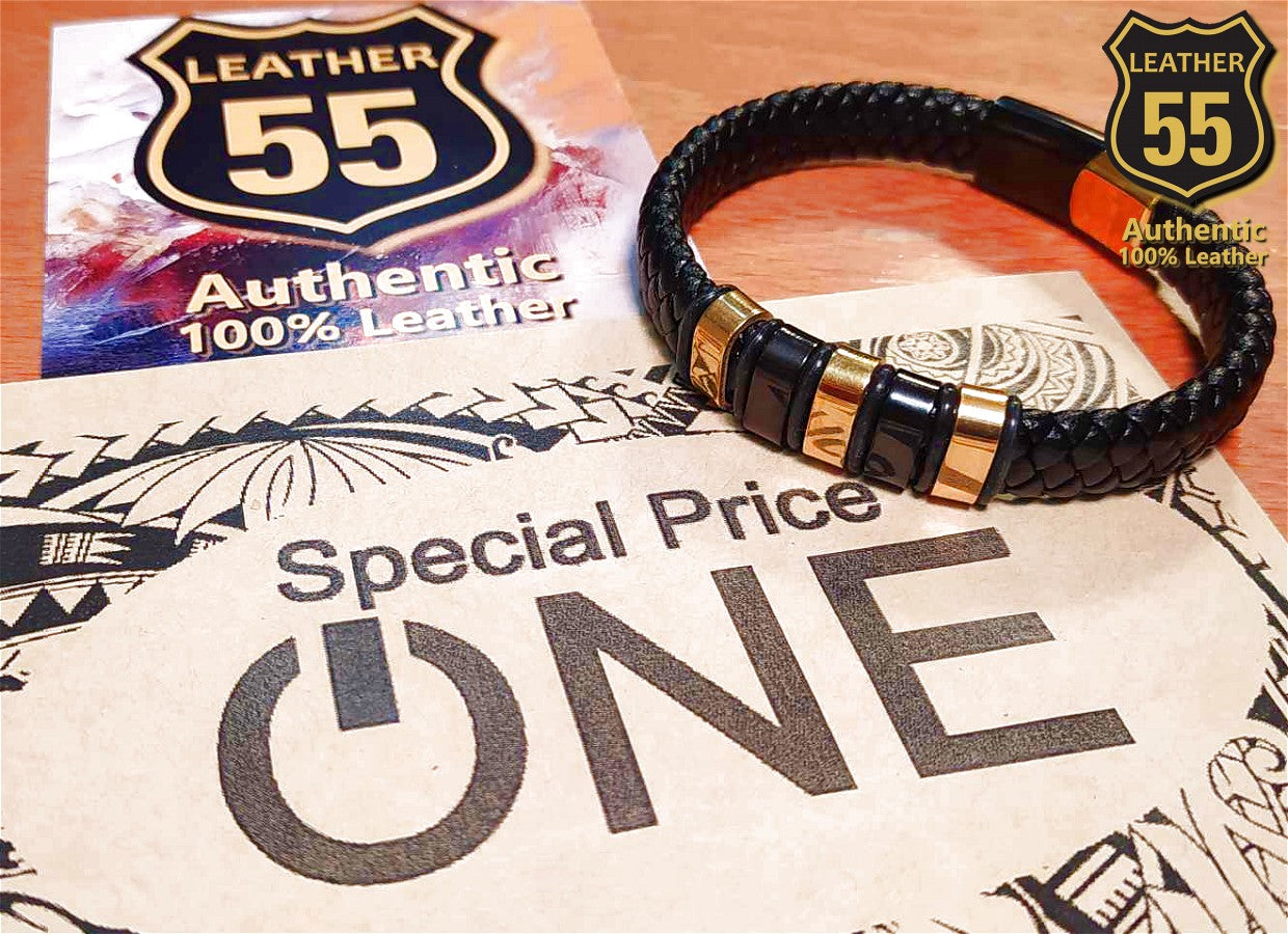 Leather 55 Ανδρικό Xειροποίητο Δερμάτινο βραχιόλι με ανοξείδωτο ατσάλι σε συσκευασία δώρου / Κωδικός Προϊόντος: C127