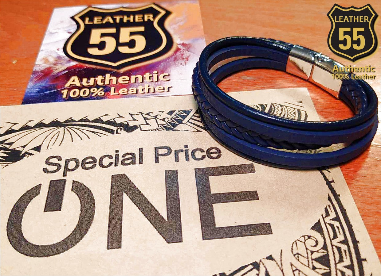 Leather 55 Ανδρικό Xειροποίητο Δερμάτινο βραχιόλι με ανοξείδωτο ατσάλι σε συσκευασία δώρου / Κωδικός Προϊόντος: C128