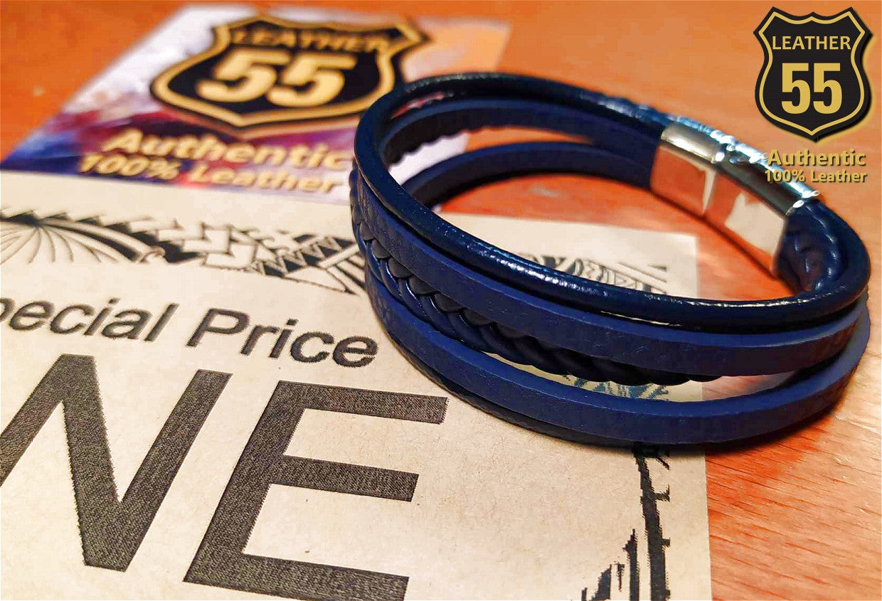 Leather 55 Ανδρικό Xειροποίητο Δερμάτινο βραχιόλι με ανοξείδωτο ατσάλι σε συσκευασία δώρου / Κωδικός Προϊόντος: C128