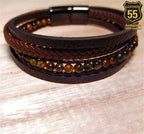 Leather 55 Ανδρικό Xειροποίητο Δερμάτινο βραχιόλι με ανοξείδωτο ατσάλι σε συσκευασία δώρου / Κωδικός Προϊόντος: C130