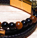 Leather 55 Ανδρικό Xειροποίητο Δερμάτινο βραχιόλι με ανοξείδωτο ατσάλι σε συσκευασία δώρου / Κωδικός Προϊόντος: C133