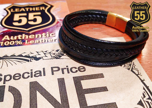 Leather 55 Ανδρικό Xειροποίητο Δερμάτινο βραχιόλι με ανοξείδωτο ατσάλι σε συσκευασία δώρου / Κωδικός Προϊόντος: C137