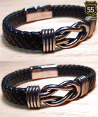 Leather 55 Ανδρικό Xειροποίητο Δερμάτινο βραχιόλι με ανοξείδωτο ατσάλι σε συσκευασία δώρου / Κωδικός Προϊόντος: C143
