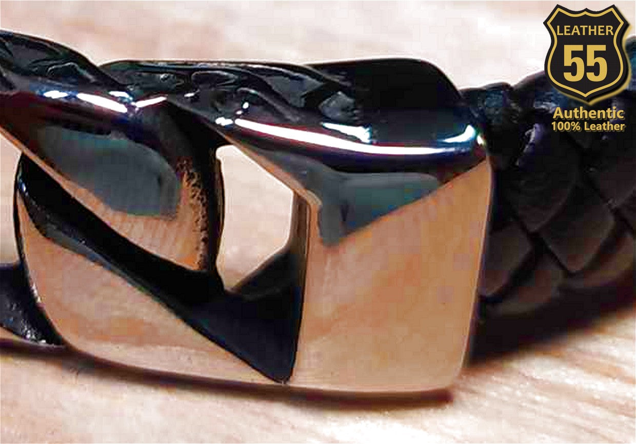 Leather 55 Ανδρικό Xειροποίητο Δερμάτινο βραχιόλι με ανοξείδωτο ατσάλι σε συσκευασία δώρου / Κωδικός Προϊόντος: C144